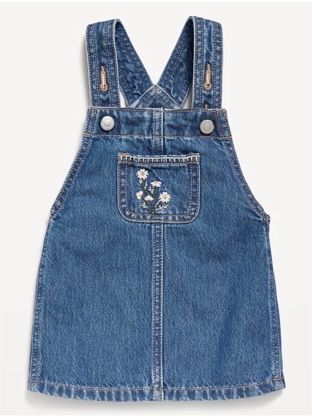 Old Navy Embroidered Jean Skirtall Dress with Daisy Embroidery